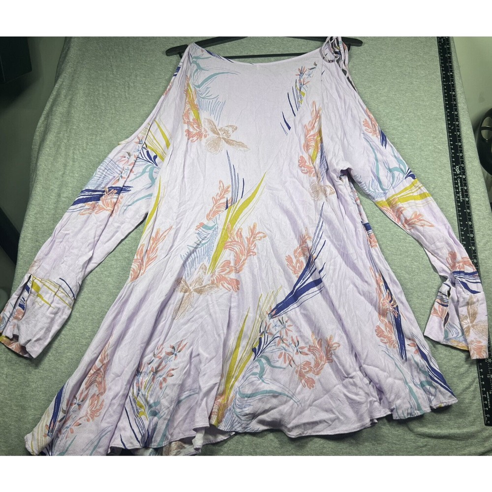 Free People Clear Skies Floral Cold Shoulder Tunic Mini Dress Asymm size small - Picture 7 of 7